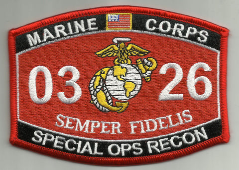 0326 SPECIAL OPS RECON USMC MOS MILITARY PATCH SEMPER FIDELIS