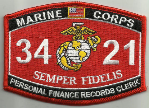 3421 USMC "PERSONAL FINANCE RECORDS CLERK" MOS MILITARY PATCH