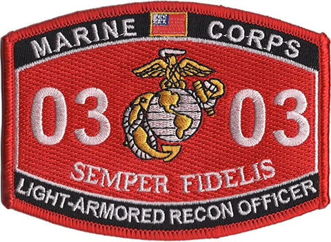 0303 LIGHT ARMORED RECON OFFICER USMC MOS MILITARY PATCH SEMPER FIDELIS