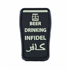 BEER DRINKING INFIDEL PINT 3D PVC HOOK BACKING PATCH - BLACK