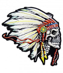 FEATHERED INDIAN CHIEF HEAD DEATH SKULL PATCH