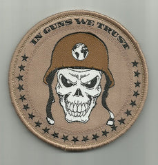 IN GUNS WE TRUST - SKULL HOOK BACKING PATCH DESERT