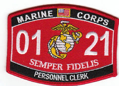 0121 PERSONNEL CLERK USMC MOS MILITARY PATCH SEMPER FIDELIS