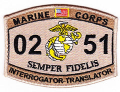 0251 INTERROGATOR TRANSLATOR USMC MOS MILITARY PATCH - SEMPER FIDELIS - DESERT