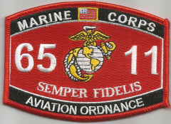 6511 USMC "AVIATION ORDNANCE" MOS MILITARY PATCH