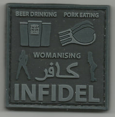 BEER DRINKING PORK EATING WOMANISING INFIDEL 3D PVC HOOK PATCH - BLACK