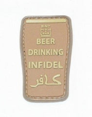 BEER DRINKING INFIDEL PINT 3D PVC HOOK BACKING PATCH - DESERT