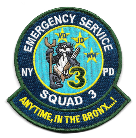 NYPD Squad 3 Emergency Service Unit Tomcat Collectors Patch - ANYTIME IN THE BRONX