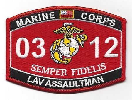 0312 LAV ASSAULTMAN USMC MOS MILITARY PATCH SEMPER FIDELIS