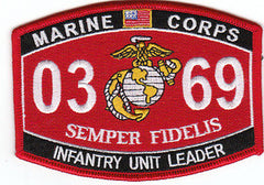 0369 INFANTRY UNIT LEADER USMC MOS Military Patch SEMPER FIDELIS