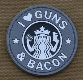 GUNS AND BACON 3D PVC HOOK BACKING PATCH - GRAY