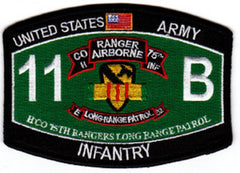 75th Ranger Regiment H Co Long Range Patrol ARMY Patch 11 B INFANTRY