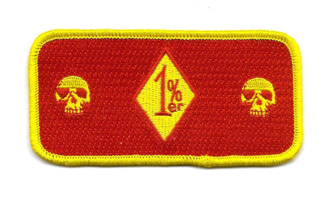 1%er Diamond with Skulls Red & Yellow Iron On Embroidered Patch