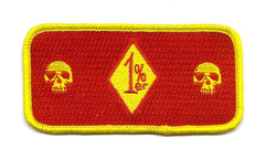 1%er Diamond with Skulls Red & Yellow Iron On Embroidered Patch