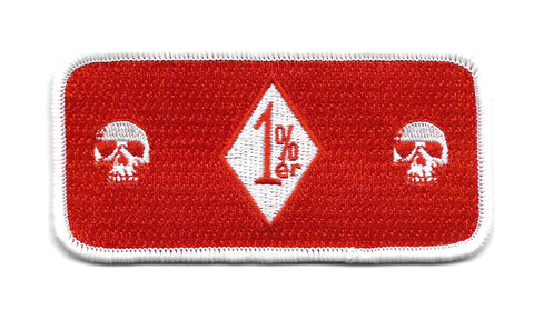 1%er Diamond with Skulls Red & White Iron On Embroidered Patch