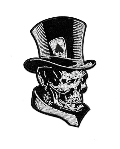 Death Card Skull Top Hat Embroidered Patch