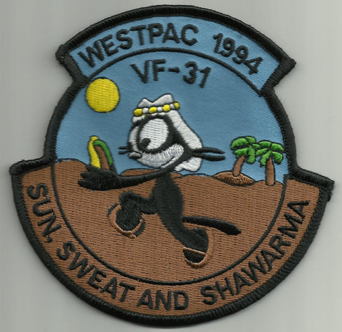 WESTPAC 1994 VF-31 TOMCATTERS MILITARY PATCH - SUN, SWEAT, AND SHAWARMA