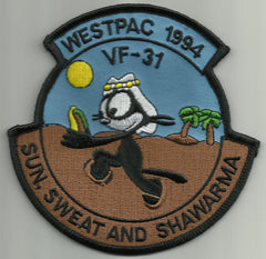 WESTPAC 1994 VF-31 TOMCATTERS MILITARY PATCH - SUN, SWEAT, AND SHAWARMA